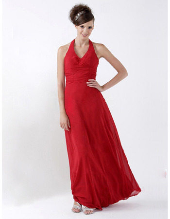 Custom Halter V-Neck Chiffon Red Long Bridesmaid/ Wedding Party Dresses
