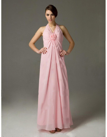 Affordable Custom Halter Chiffon Floor Length Pink Bridesmaid Dresses