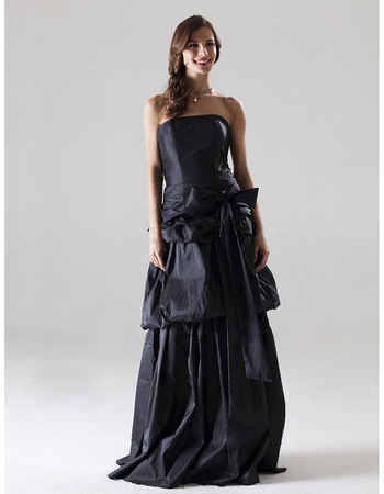 Custom Strapless Floor-Length Black Taffeta Winter Bridesmaid Dresses