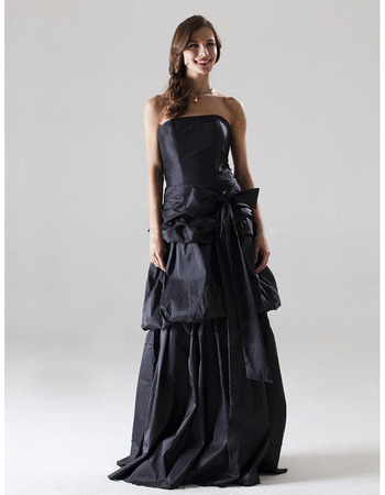 Custom Strapless Floor-Length Black Taffeta Winter Bridesmaid Dresses