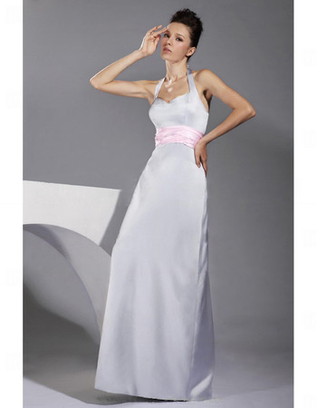 Sexy Halter Floor-Length Satin Winter Bridesmaid Dresses with Sashes