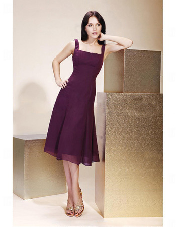 Inexpensive Summer Square Knee Length Chiffon Bridesmaid Dresses