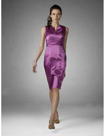 Sheath V-Neck Knee-Length Satin Bridesmaid/ Wedding Party Dresses