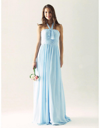 Elegant Halter Long Chiffon Fall Bridesmaid/ Wedding Guest Dresses