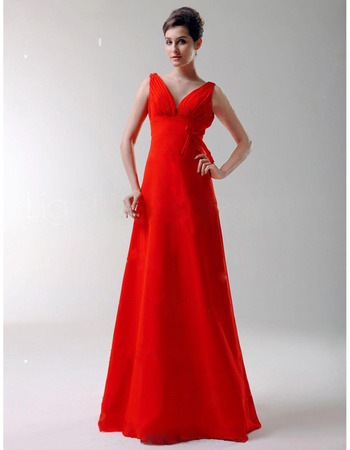 Sexy V-Neck Red Floor-Length Chiffon Bridesmaid/ Wedding Party Dresses