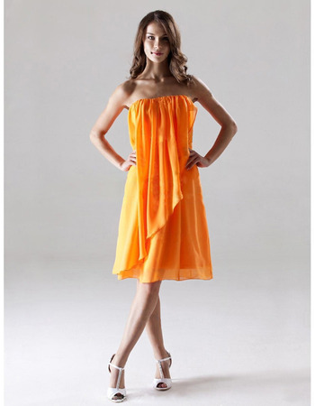 Affordable Orange Chiffon Strapless Short Summer Bridesmaid Dresses