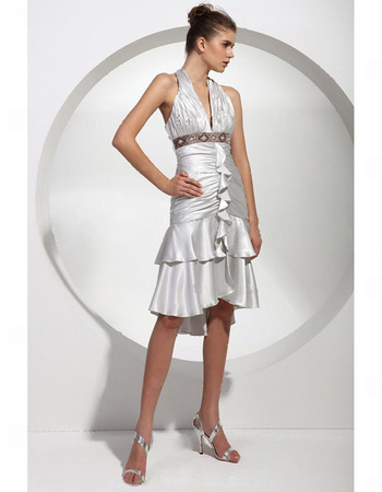 Sheath/Column Halter Knee-length Elastic Silk Like Satin Cocktail/ Homecoming Dress