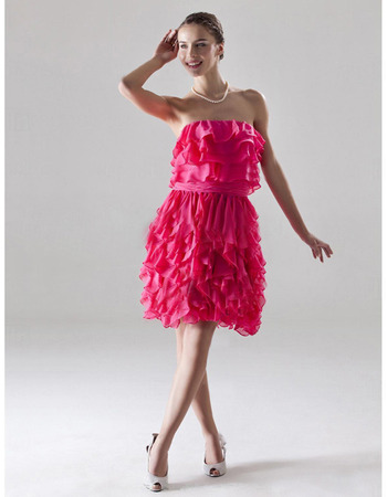 A-Line Strapless Mini Cascading Ruffle Elastic Satin Chiffon Party Dresses