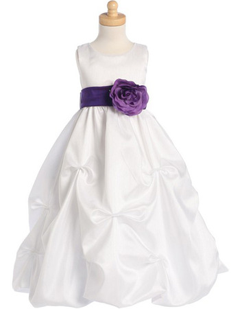 Custom Pick-Up Skirt Taffeta First Communion Dresses with Belts