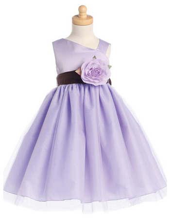 Discount Adorable Asymmetric Tea Length Flower Girl Dresses with Belts