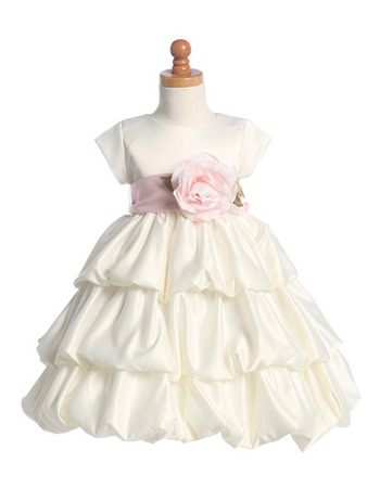 Inexpensive Cute Layered Skirt First Communion Dress with Short Sleeves