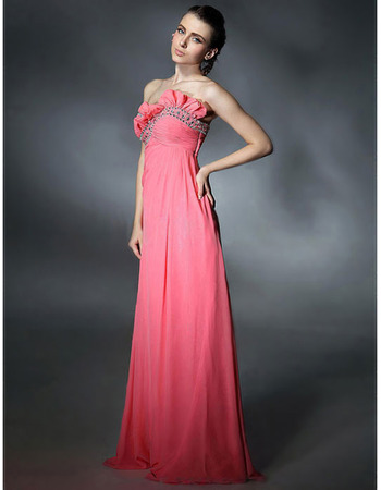 Elegant Empire Sweetheart Floor Length Pink Chiffon Evening/ Prom Dresses