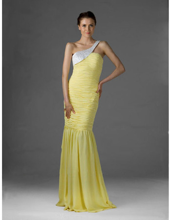 Inexpensive Mermaid One Shoulder Long Chiffon Evening/ Prom Dresses