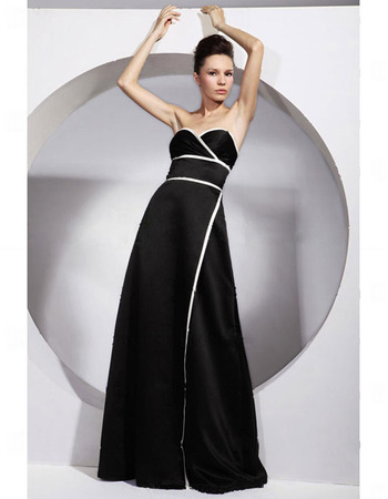 Satin Long Evening Dress/ Stylish Black A-Line Prom Dress