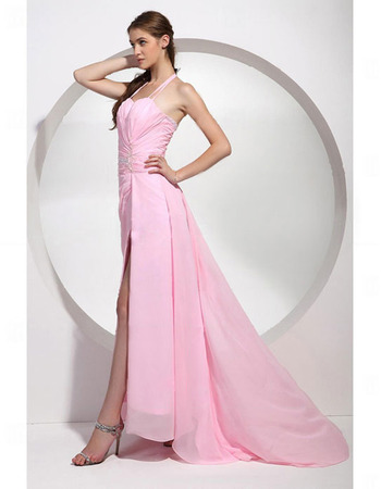 Sheath Chiffon Evening Dress/ Long Pink Evening Dress