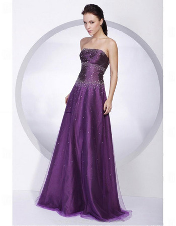A-Line Organza Evening Dress/ Long Strapless Prom Dress
