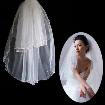 2 Layers Tulle Wedding Veil with Beading