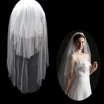3 Layers Tulle Wedding Veil with Chain