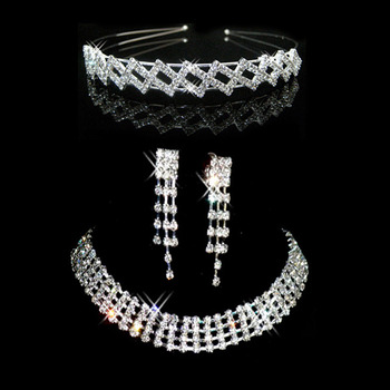 Crystal Earring Necklace Tiara Set Wedding Bridal Jewelry Collection