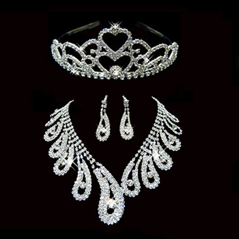 Crystal Earring Necklace Tiara Set Wedding Bridal Jewelry Collection