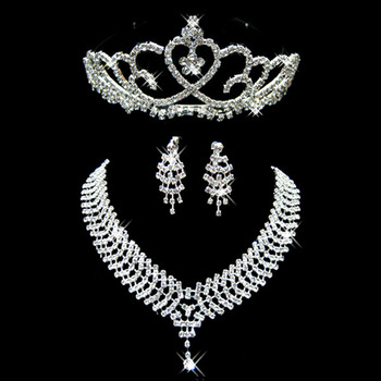 Crystal Earring Necklace Tiara Set Wedding Bridal Jewelry Collection