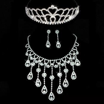 Crystal Earring Necklace Tiara Set Wedding Bridal Jewelry Collection