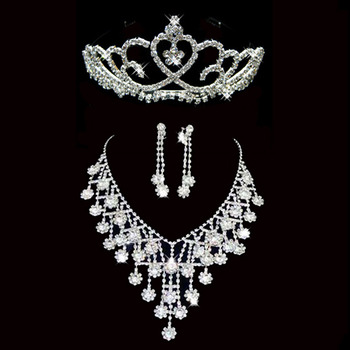 Crystal Earring Necklace Tiara Set Wedding Bridal Jewelry Collection