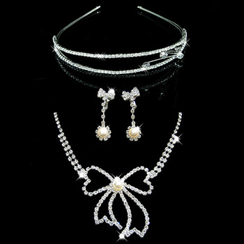 Crystal and Pearl Earring Necklace Tiara Set Wedding Bridal Jewelry Collection