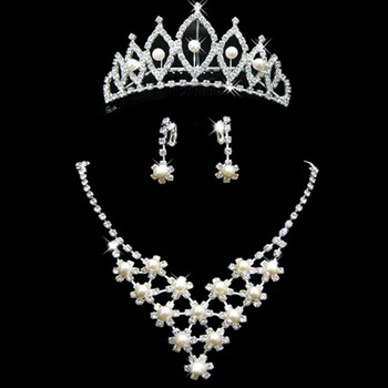 Crystal and Pearl Earring Necklace Tiara Set Wedding Bridal Jewelry Collection