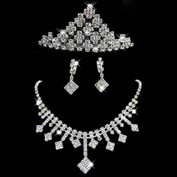 Crystal Earring Necklace Tiara Set Wedding Bridal Jewelry Collection