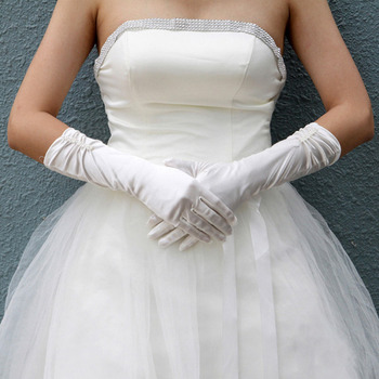 Elbow Elastic Satin Ivory Wedding Gloves