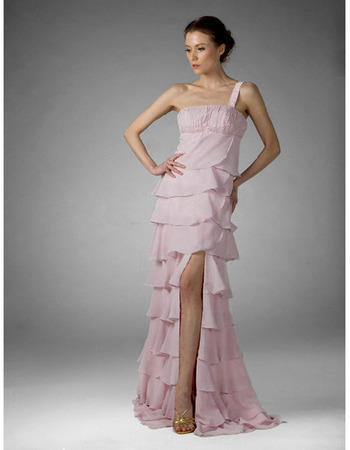 Chiffon Pink Evening Dress/ Tiered Prom Dress