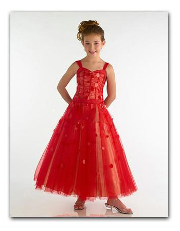 Red Ankle Length Easter Girls Dresses/ Tulle A-Line Flower Girl Dresses