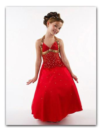 Affordable Halter Ankle Length Satin Beaded Easter/ Flower Girl Dresses