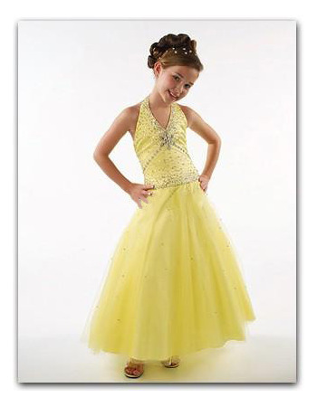 Daffidol Ankle Length Easter Girls Dresses/ Halter Beaded Flower Girl Dresses