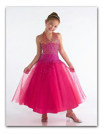 Cute Beaded Easter Girls Dresses/ Colored Halter Flower Girl Dresses