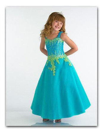 Blue Embroidery Easter Girls Dresses/ Sweetheart Satin Flower Girl Dresses