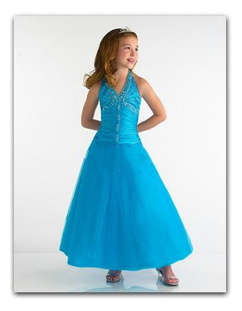 Pretty Blue Easter Girls Dresses/ Satin Beaded Flower Girl Dresses