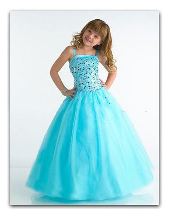 Lovely Blue Easter Girls Dresses/ Floor Length Bubble Skirt Flower Girl Dresses