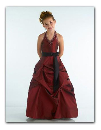 Burgundy Easter Girls Dresses with Sash/ Halter Gathered Skirt Flower Girl Dresses