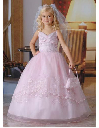 Inexpensive Ball Gown Spaghetti Straps Pink First Communion Dresses