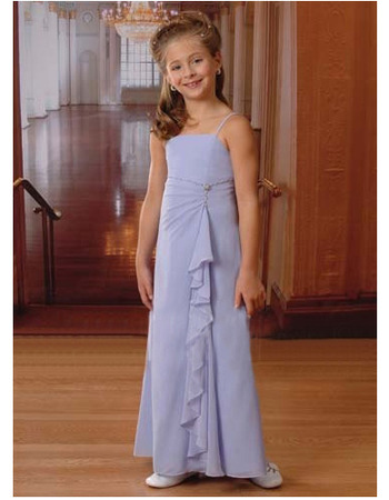 Affordable Spaghetti Straps Long Chiffon Little Girls Party Dresses