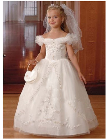 New Off-the-shoulder Bubble Sleeves First Communion Dresses