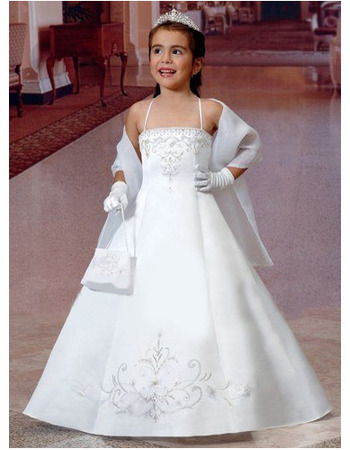 A-Line Spaghetti Straps Satin First Communion Dresses with Scarfs