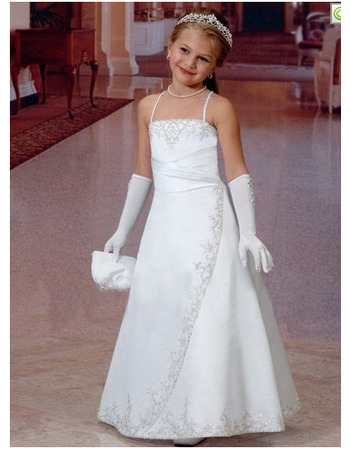 Custom Princess Spaghetti Straps Long Satin First Communion Dresses
