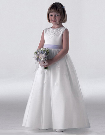 Custom Empire Floor Length First Holy Communion Dresses with Sashes