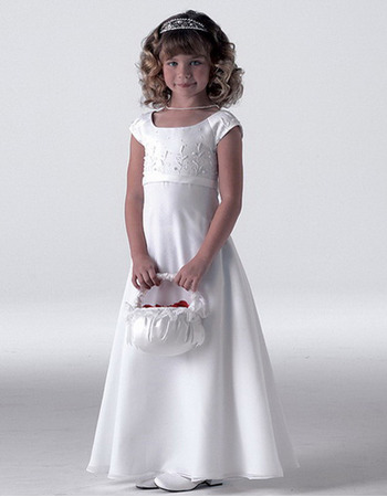 Empire Cap Sleeves Satin First Holy Communion Dresses