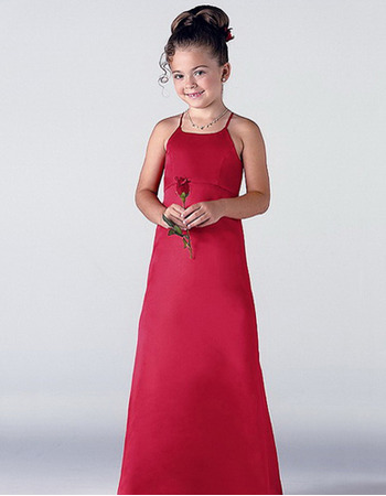 Pretty Sheath Spaghetti Straps Floor Length Satin Red Flower Girl Dress