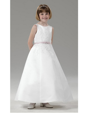 Lovely A-Line Sleeveless Ankle Length Satin First Communion Dresses