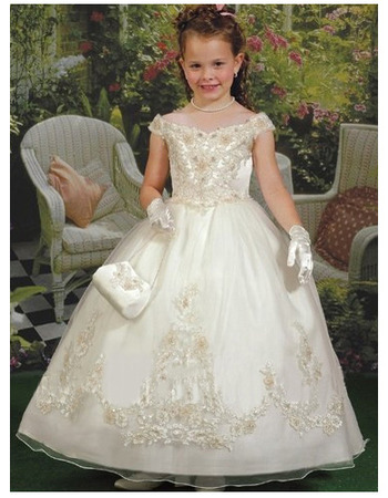 Inexpensive Adorable Ball Gown Off-the-shoulder First Communion Dresses